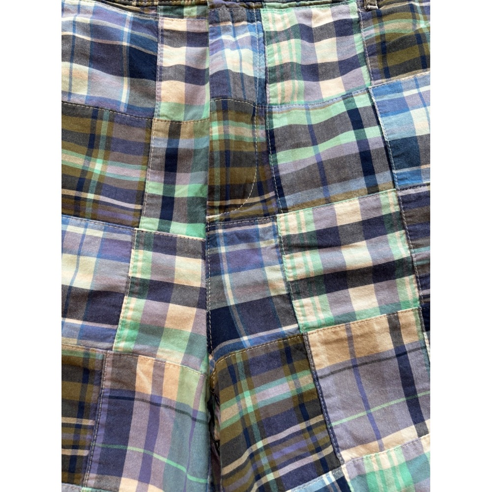 LL Bean Favorite Fit Patchwork Madras Shorts Blue Green Plaid Cotton Womens 20 - Picture 9 of 9